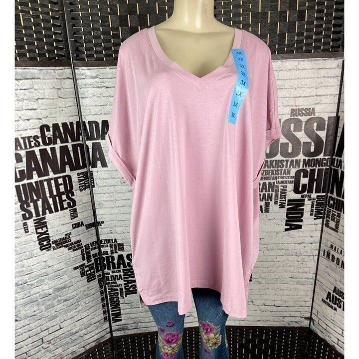 Banana Republic Plus 3X Mauve Pink V-Neck Rolled Short Dolman Sleeve Top