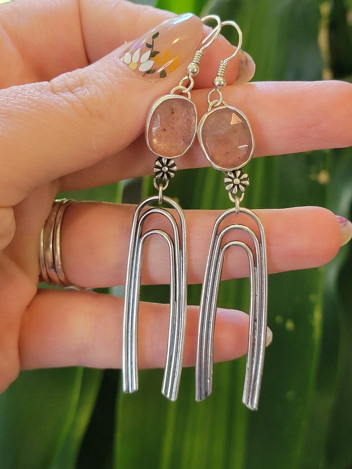 Handmade strawberry quartz earrings