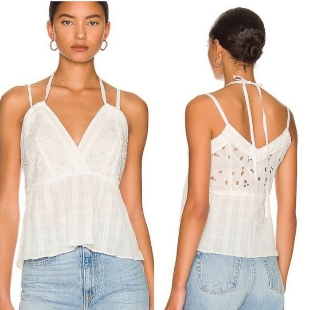 NWT IRO Mireya Halter Neck Eyelet Peplum Top in White