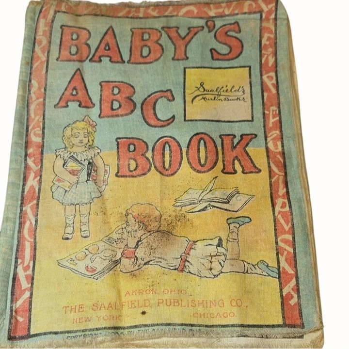 Antique 1906 Saalfield Pub Co. Muslin Book Baby's ABC Cloth 100+ yrs old toy