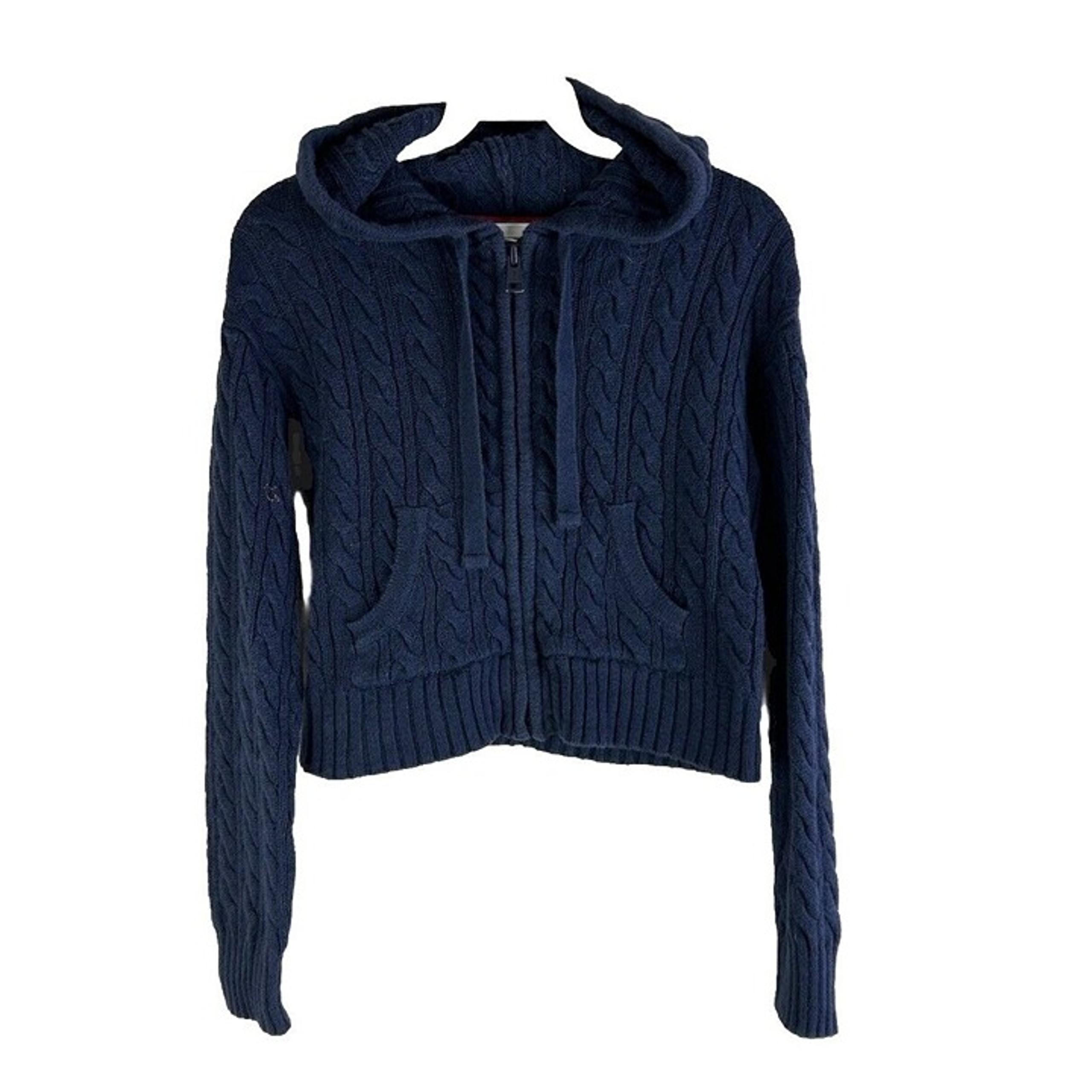 VTG Y2K American Eagle Womens Small Cable Knit Cropped Hooded Cardigan Sweater