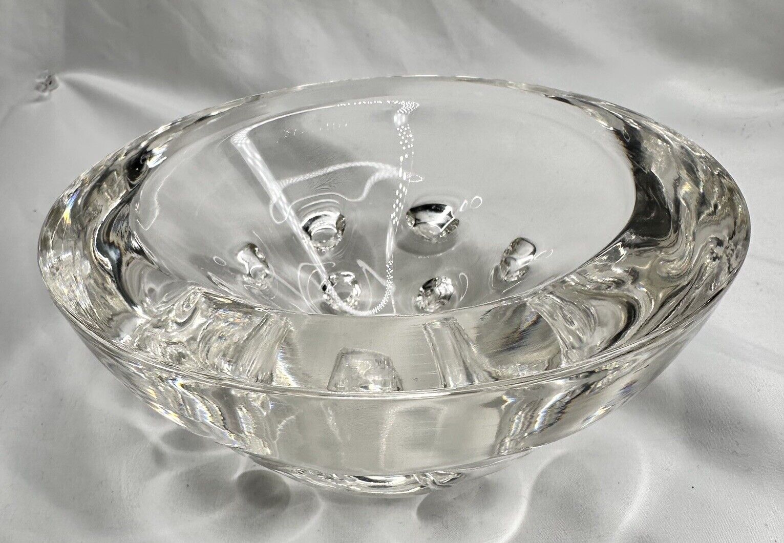 VTG Hand Blown Clear Glass Candy Dish MCM Art Glass Bowl