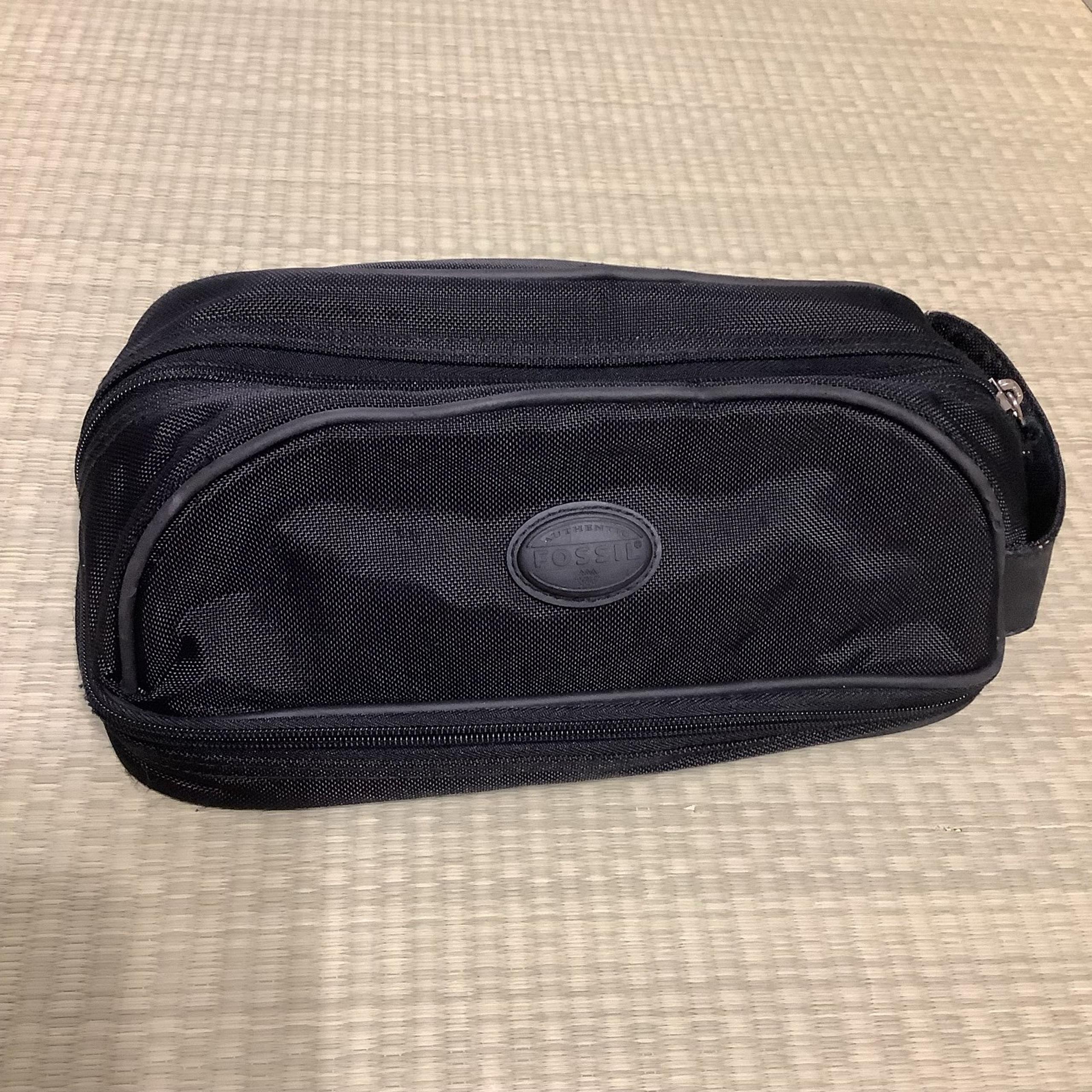 Fossil Black Canvas Zip Two Compartments Case Toiletries Bag Travel Essential