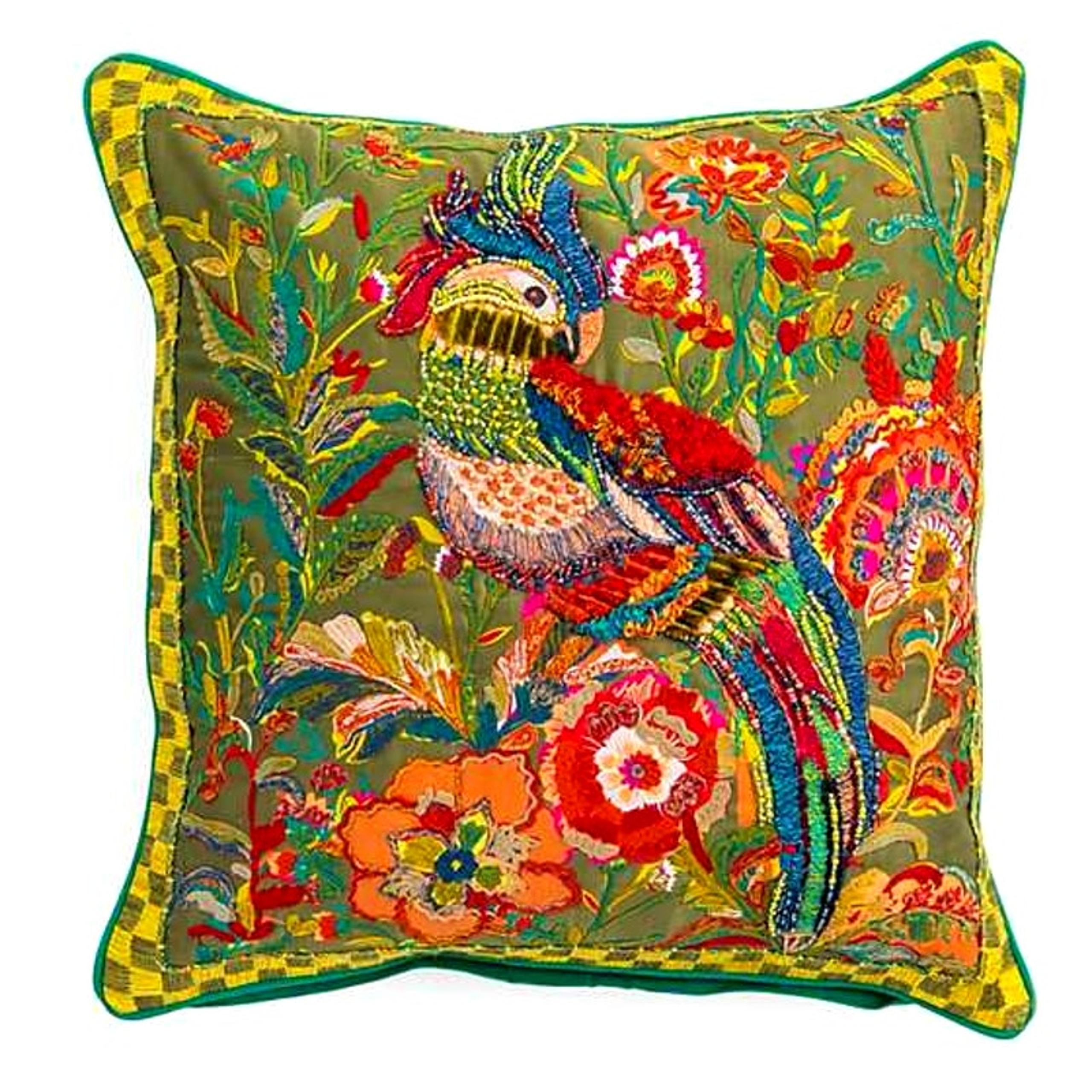 Mackenzie Childs Cockatiel Chartreuse Throw Pillow Brand New