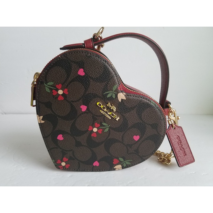 Coach Heart Crossbody Signature Canvas With Heart Petal Print