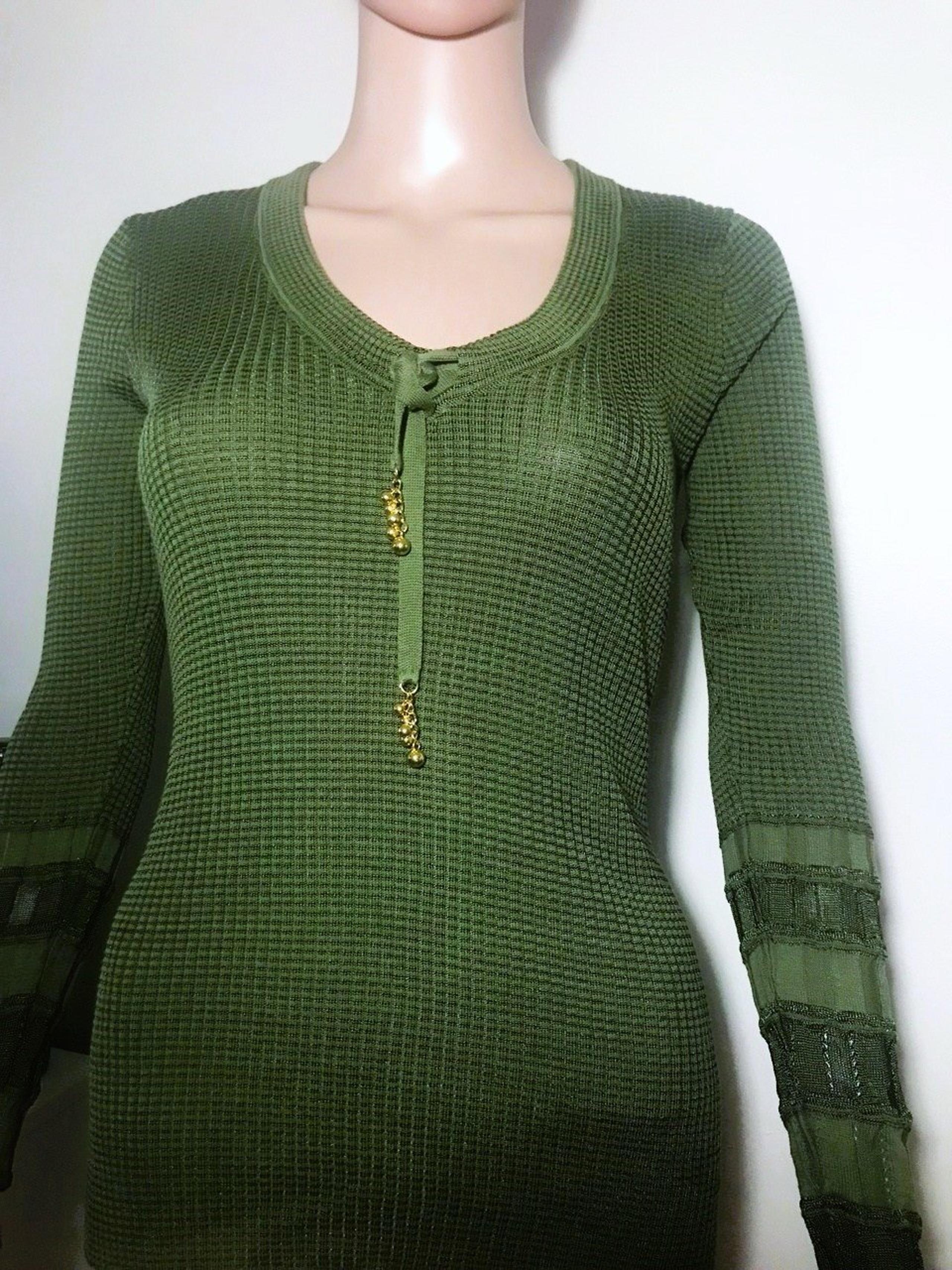 Cache Green Stretch  Long Sleeve Blouse Top