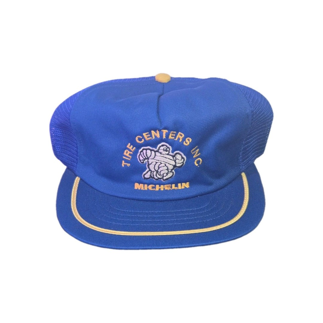 Vintage Michelin Tire Centers Inc Trucker Hat Snapback Blue Yellow Mesh USA
