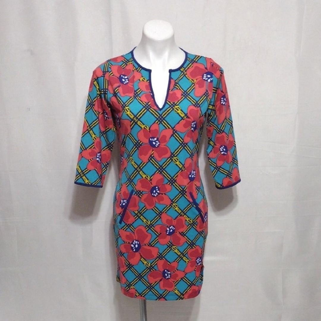 Tracy Negoshian Bold Floral Print 3/4 Sleeves Sheath Dress Small