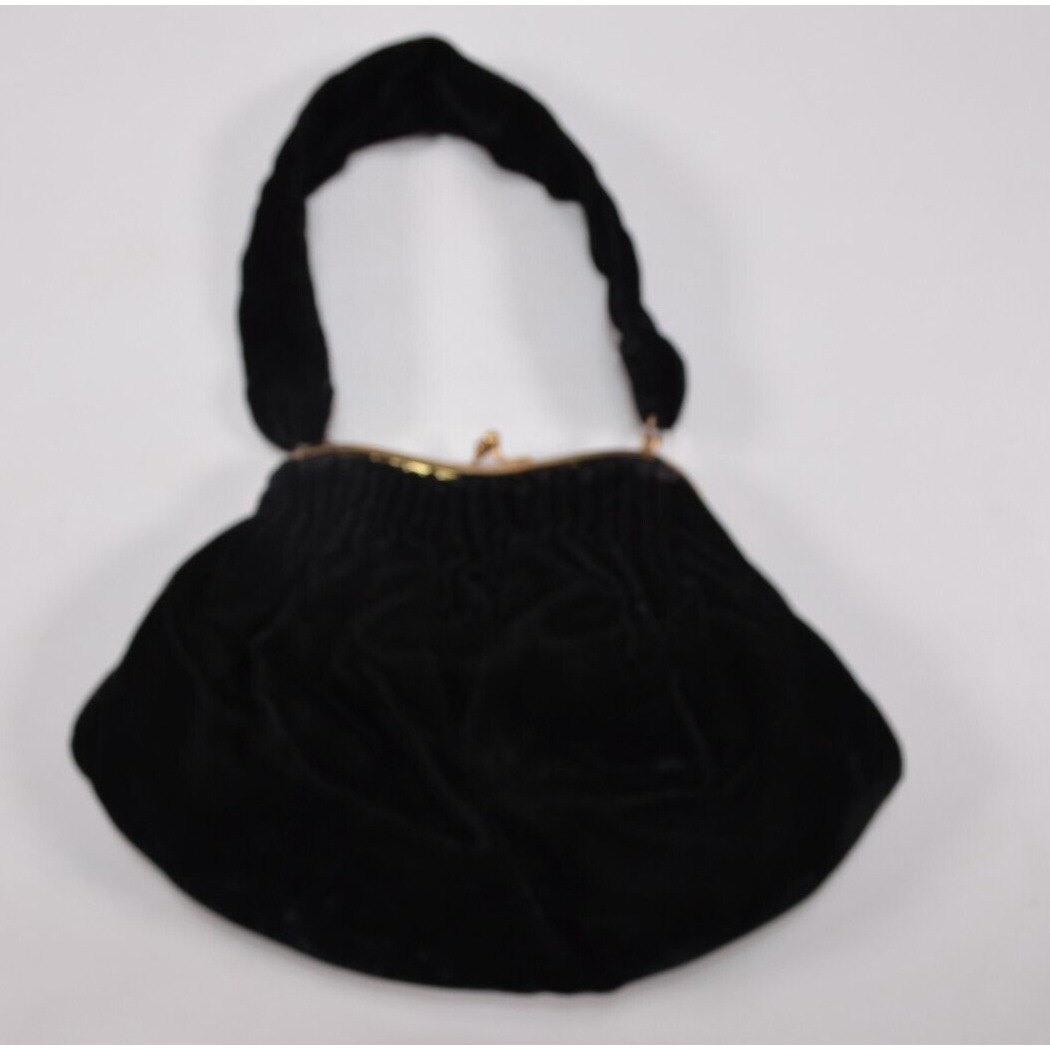 Vtg Claire Black Velvet Evening Bag Beggars Purse Kiss Lock Goldtone Hardware