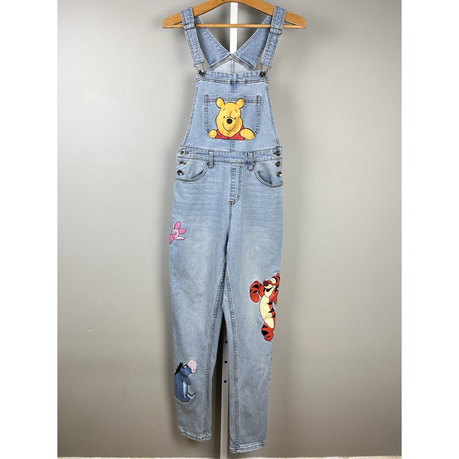 Disney Winnie the Pooh Denim Bib Overalls Womens XS Tigger Piglet Eeyore