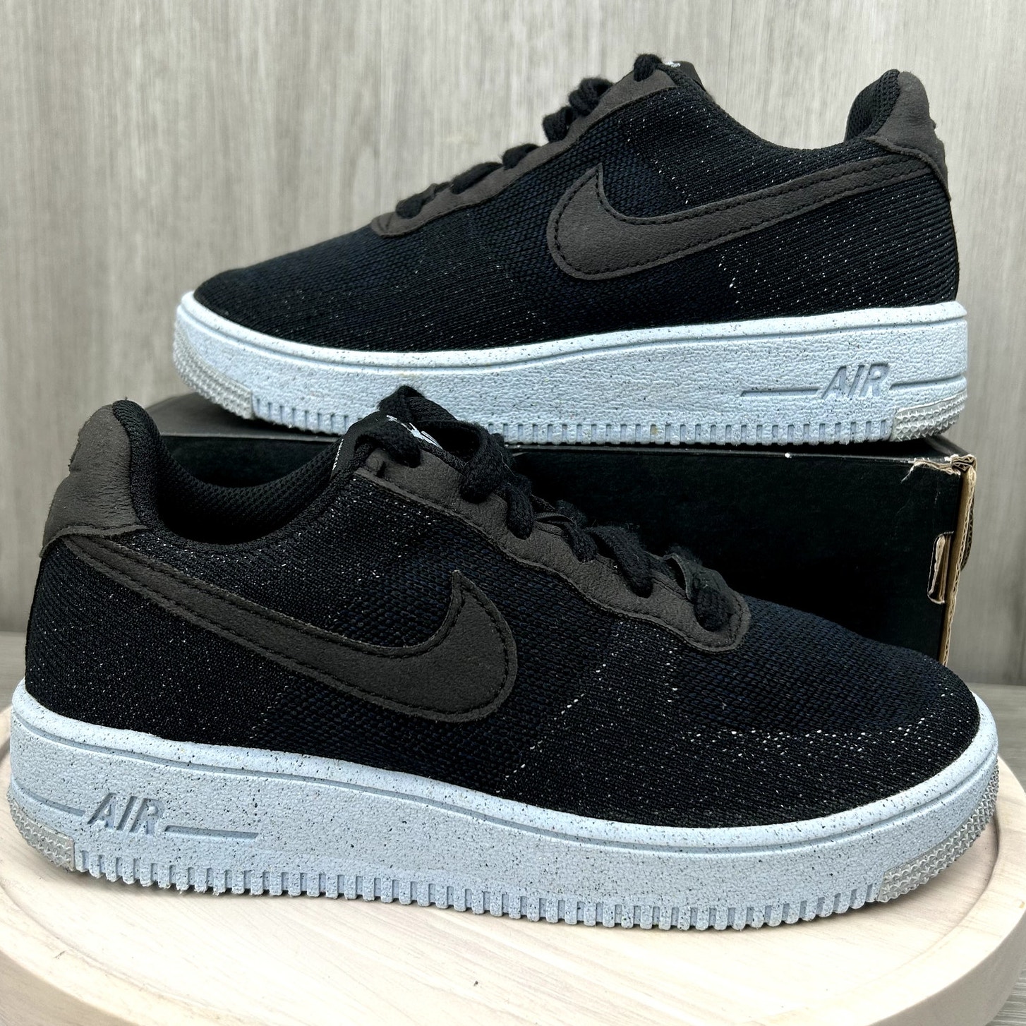 Nike Air Force 1 Flyknit Crater Black UNC Blue GS Sneakers Sz 4.5Y Comfort VNDS