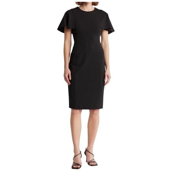 Calvin Klein Womens Black Short Flutter Sleeve Sheath Midi Dress Sz 6 NWT