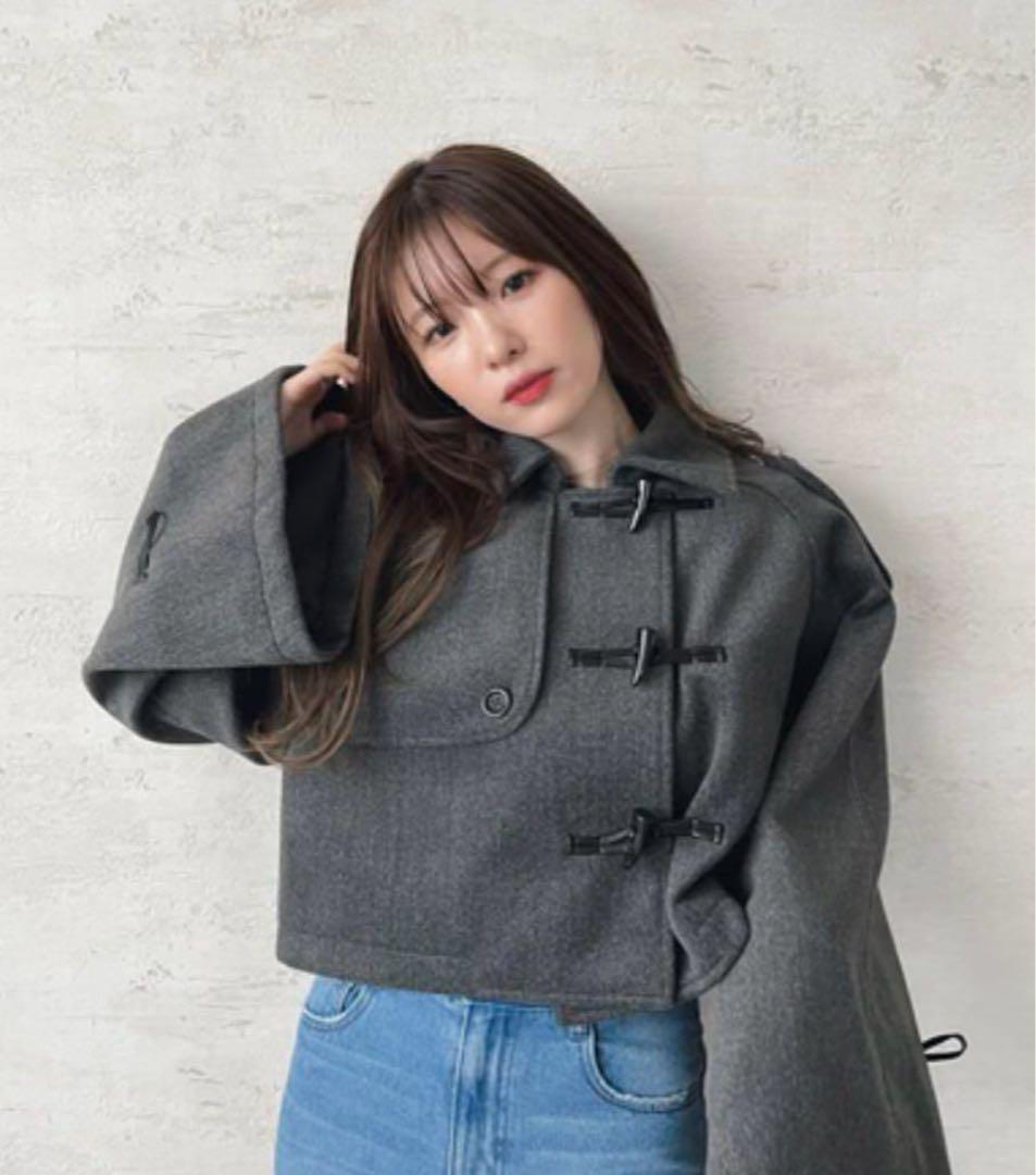 Favclo×by ma凛 Collaboration Item Short Duffle Short Coat Gray