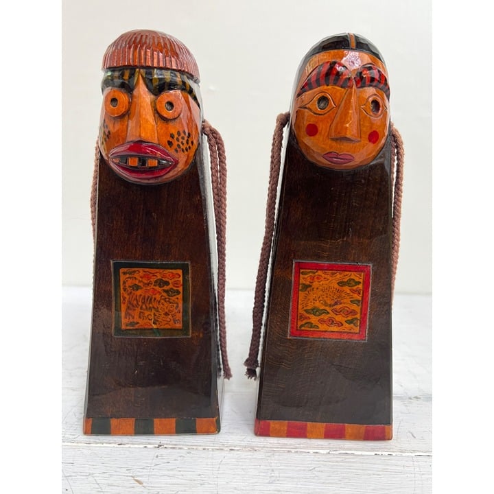 Vintage Unique JAPANESE CARVED WOODEN FIGURINES / DOLLS