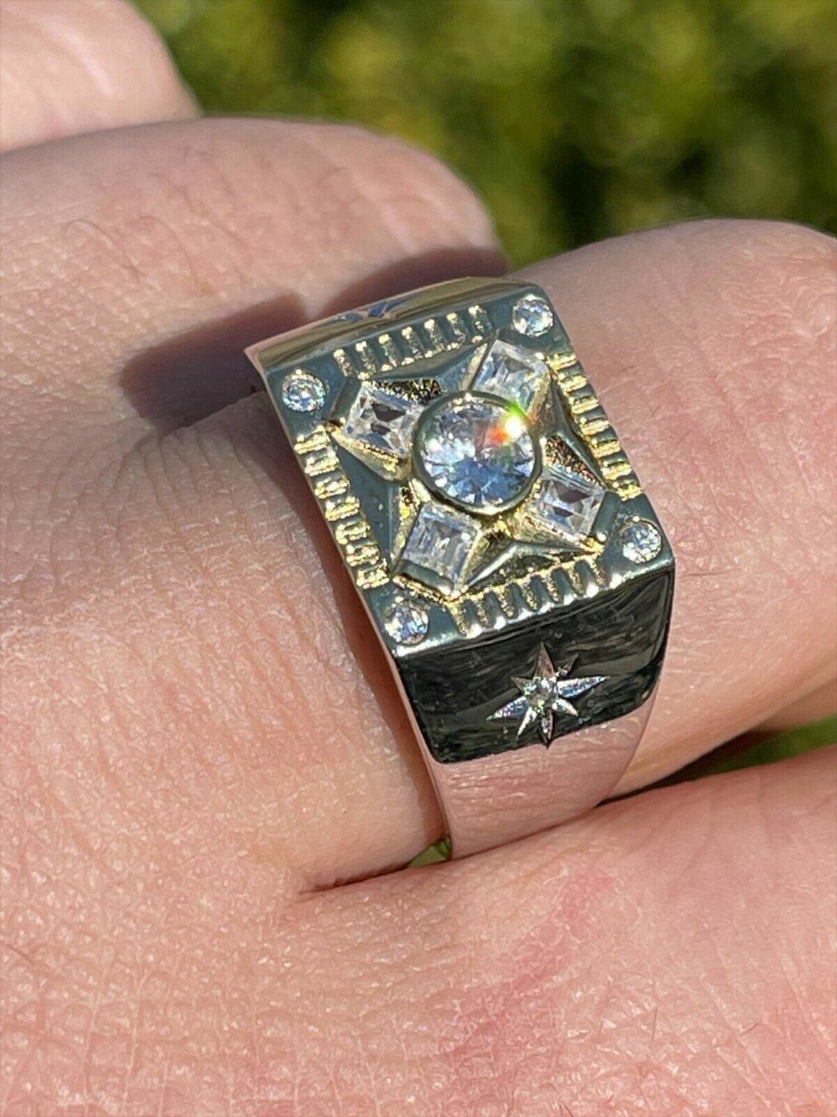 Mens Real Solid 925 Silver Diamond Ring