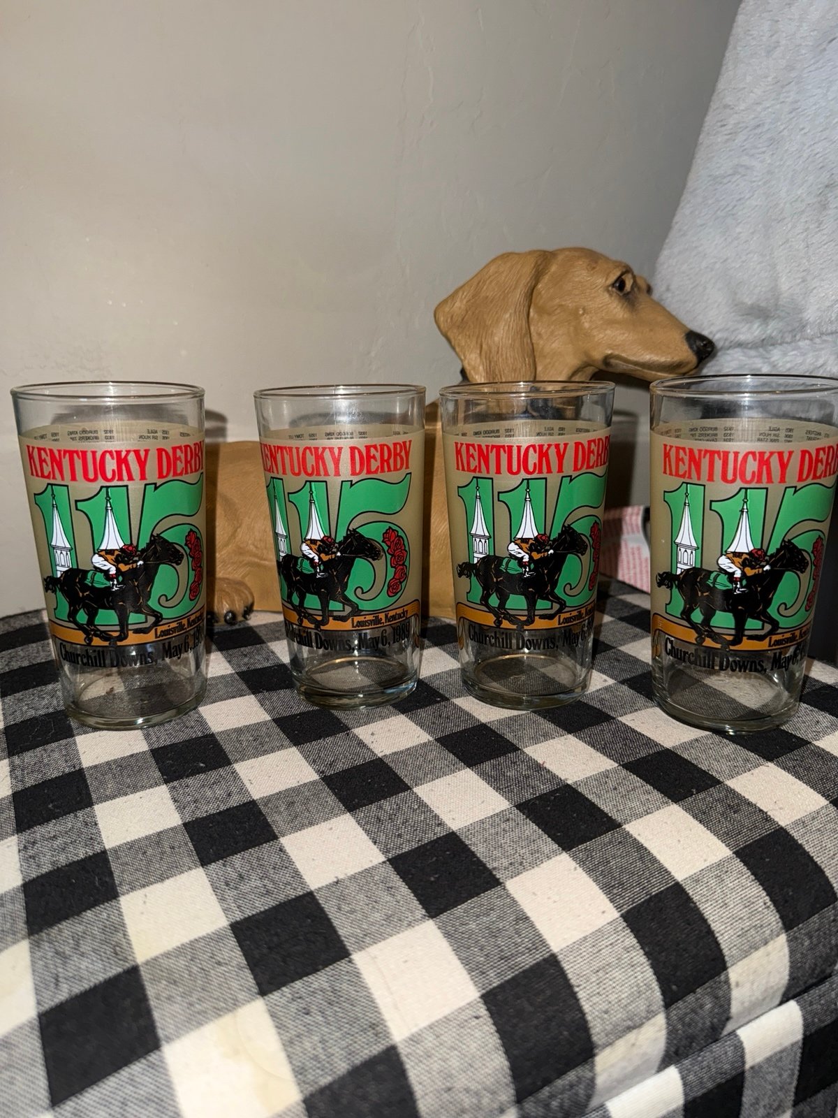 Set 4 1989 KENTUCKY DERBY MINT JULEP GLASS HORSE RACING CHURCHILL DOWNS