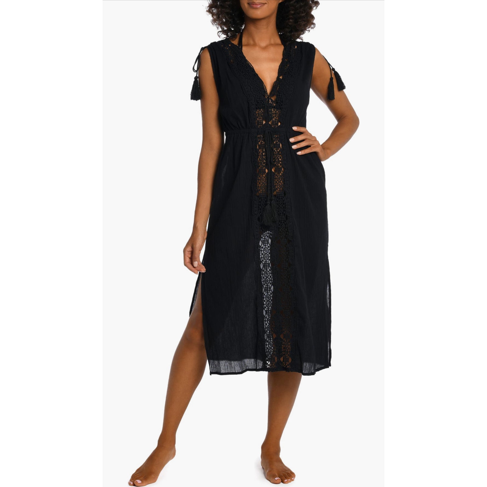 La Blanca Island Fare Cover-Up Midi Dress in Black Size S