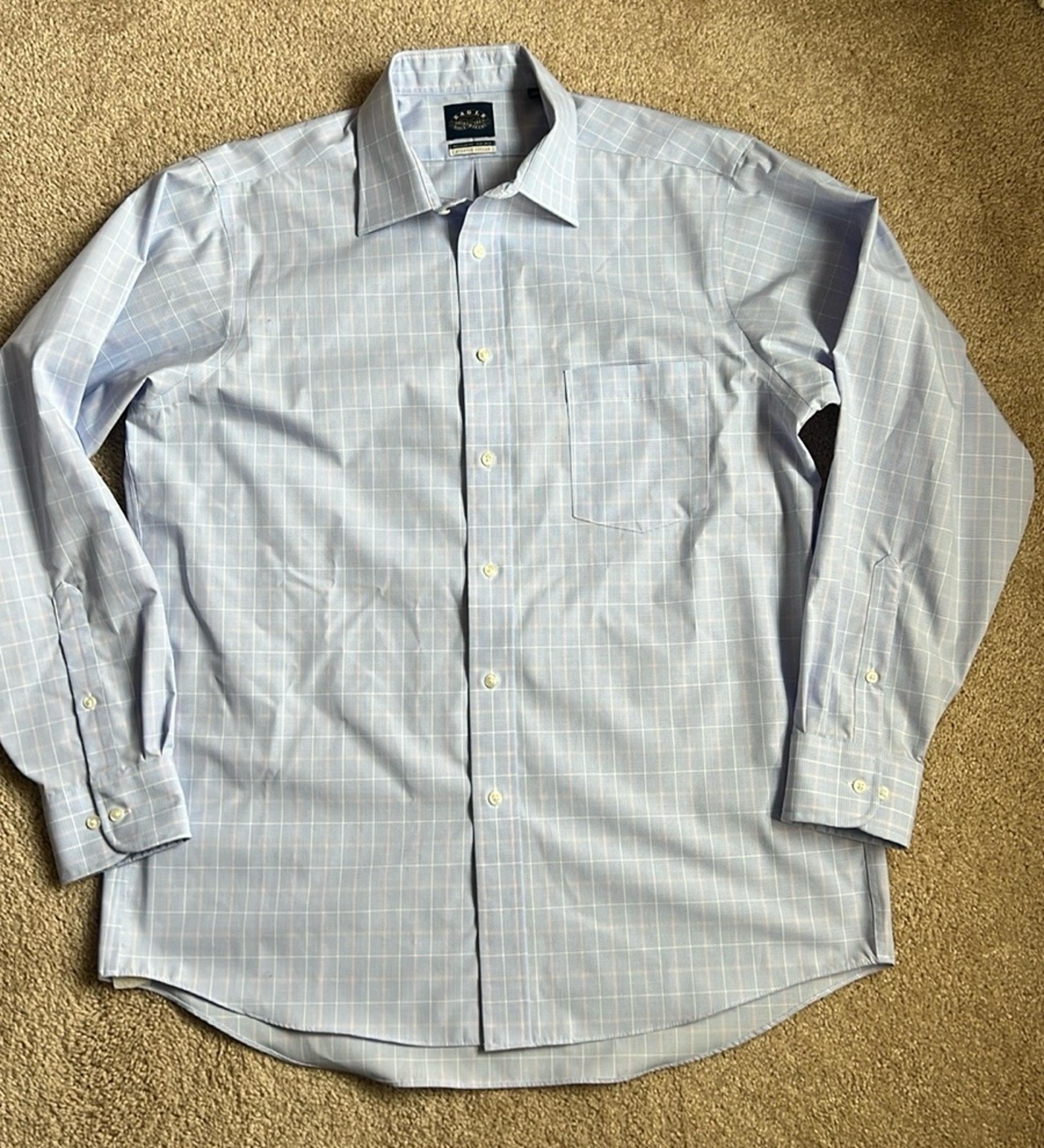Eagle Men’s Light Blue & Pink Check Professional Button Down. Size 16.5. 34/35