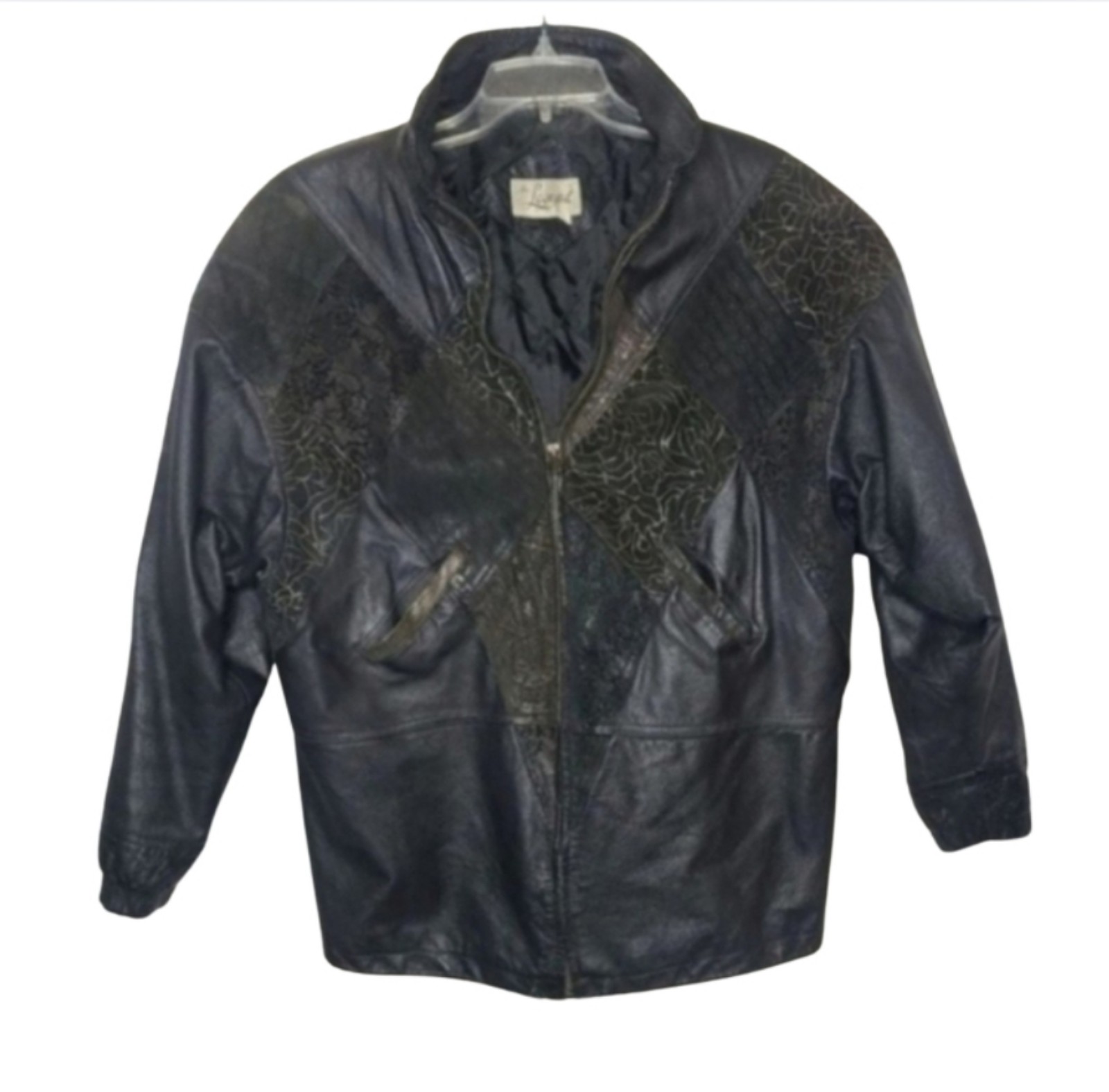 Vintage The Legend Leather Jacket Women's Large Patchwork Padded Shoulders
