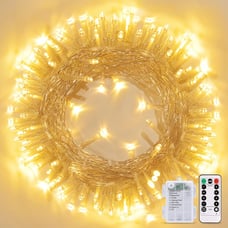 33ft 100 LED Warm White Christmas Lights Outdoor, Battery Power String