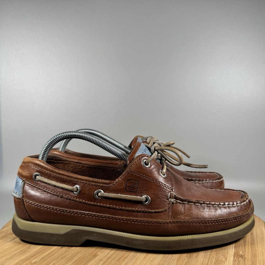 Sperry Shoes Mens 9.5 Brown Leather Moccasins Boat Deck Slip On Top Sider Casual
