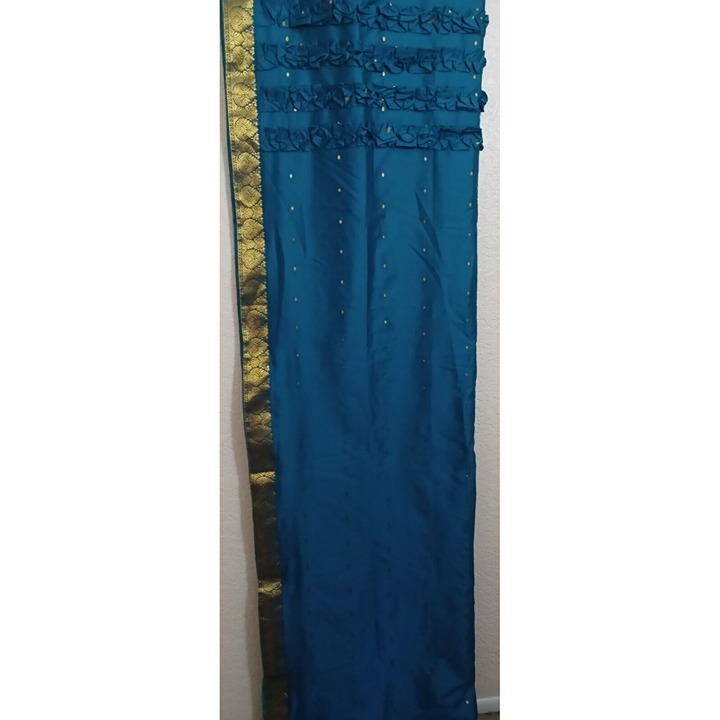 Teal Turquoise Gold Lined Curtain Drapes Structure 2 Panels 42x84 BOHO Stunning