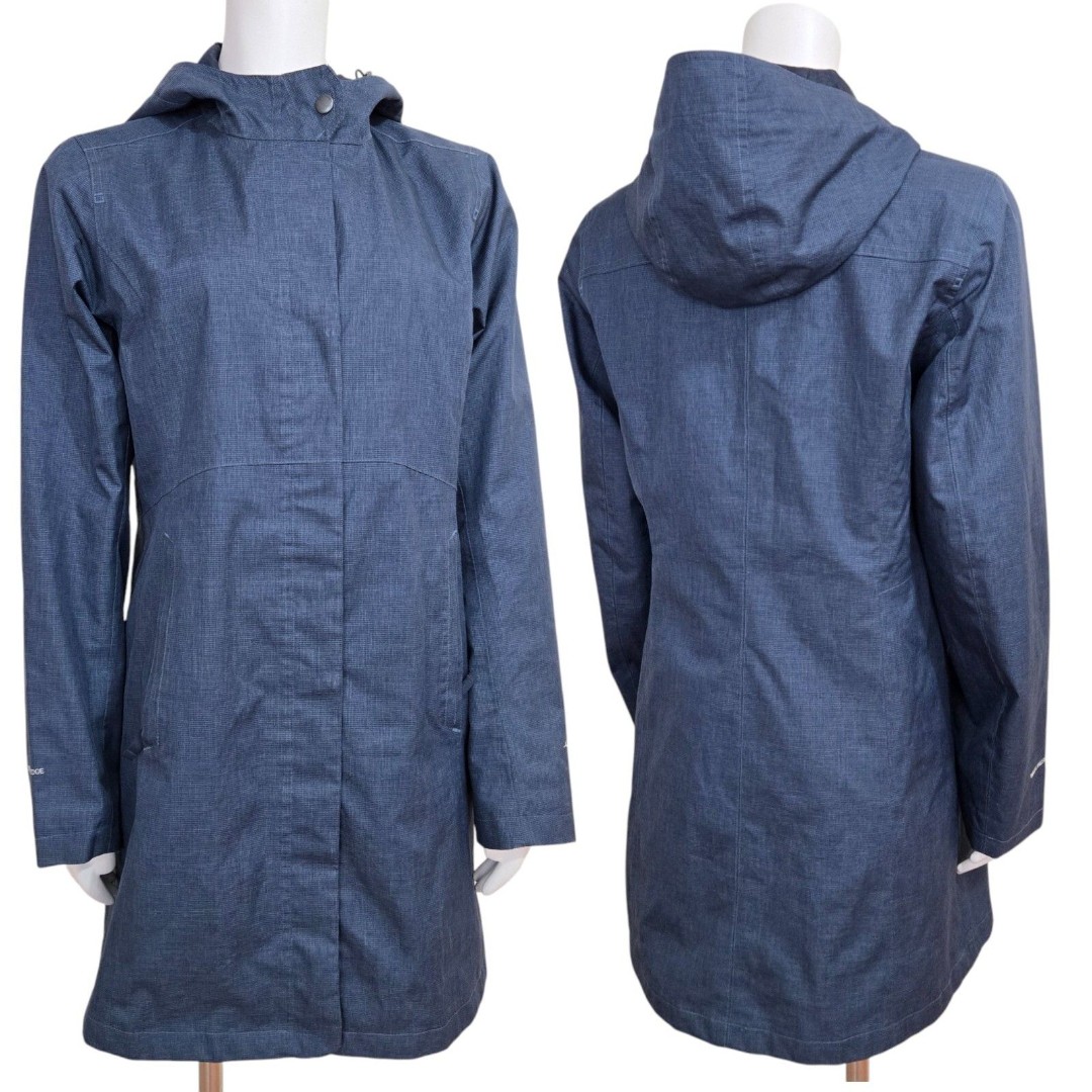 Eddie Bauer WeatherEdge Longer Jacket Womens Size M Rain Wind Blue Micro check