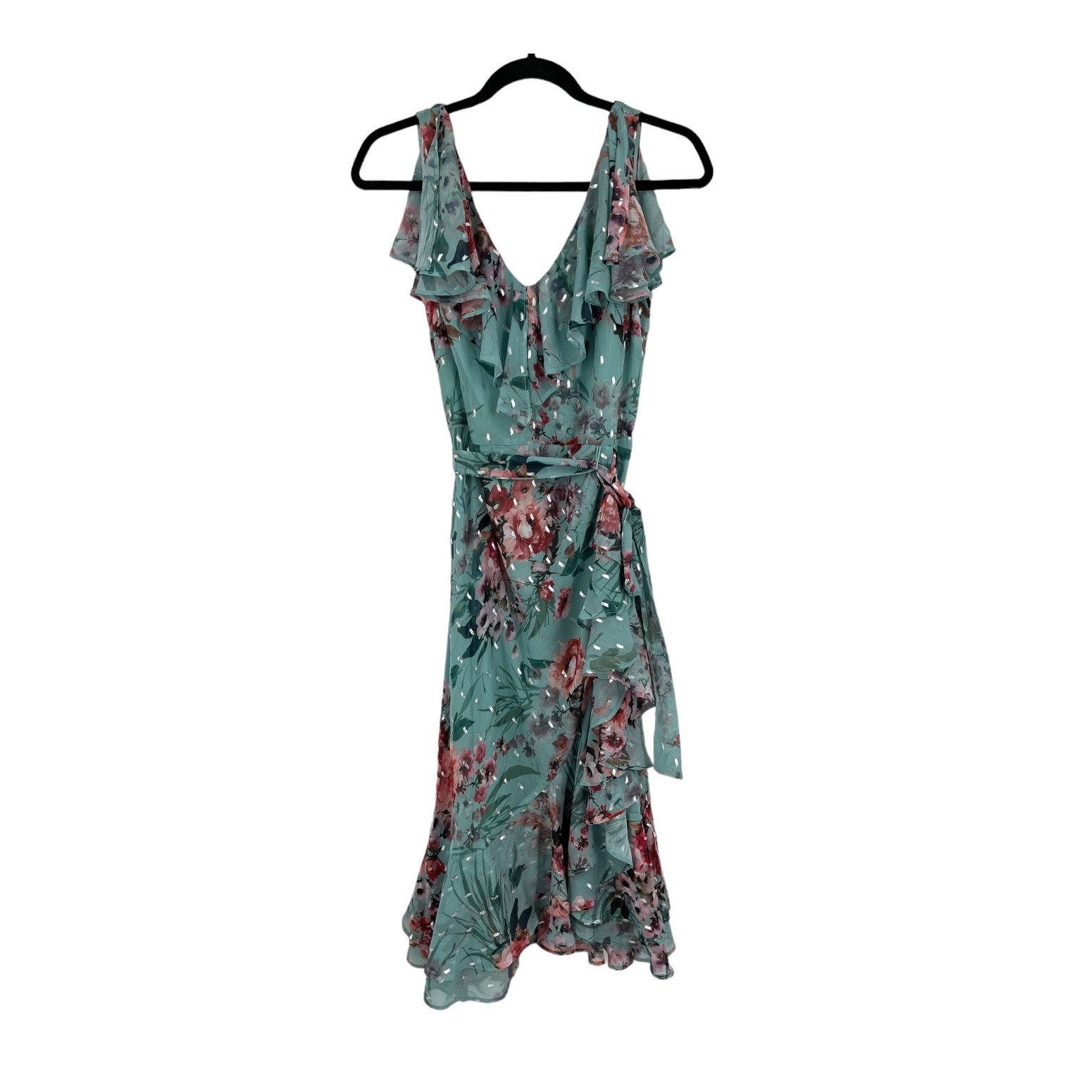 Eliza J Dress floral cascading ruffle trim size 6
