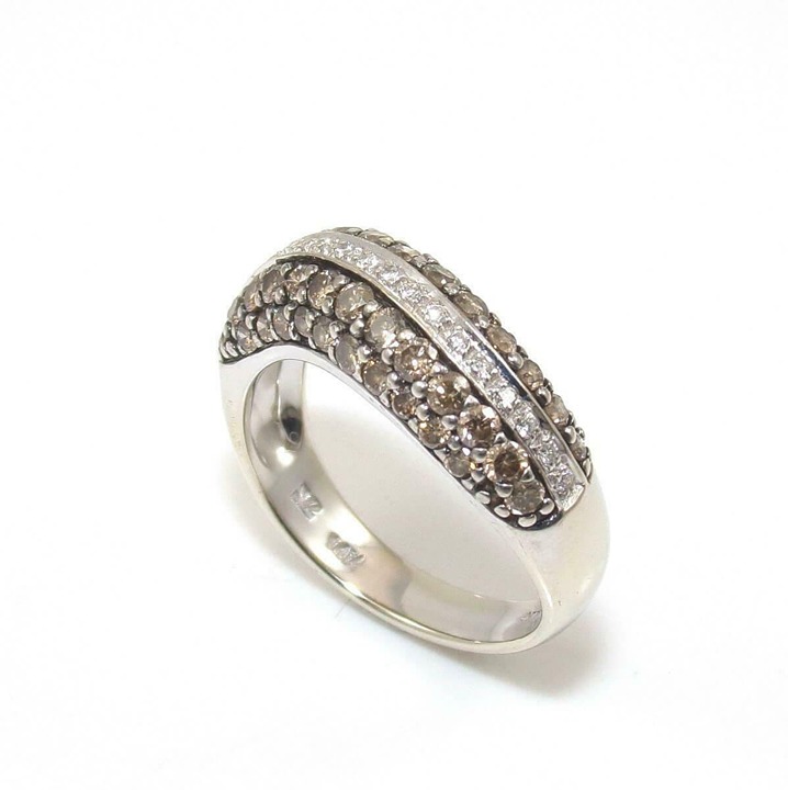 LeVian 14K Vanilla White Gold Ring Size 7 Chocolate Diamond Wavy Band 1 ct