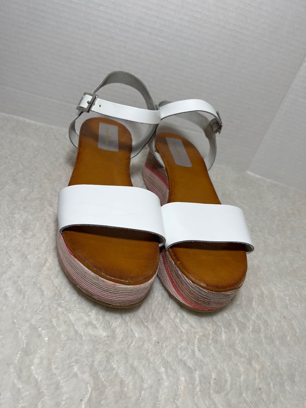 Milano Michele Lopriore Women’s Platform White Brown Leather Strap Sandal Sz 39
