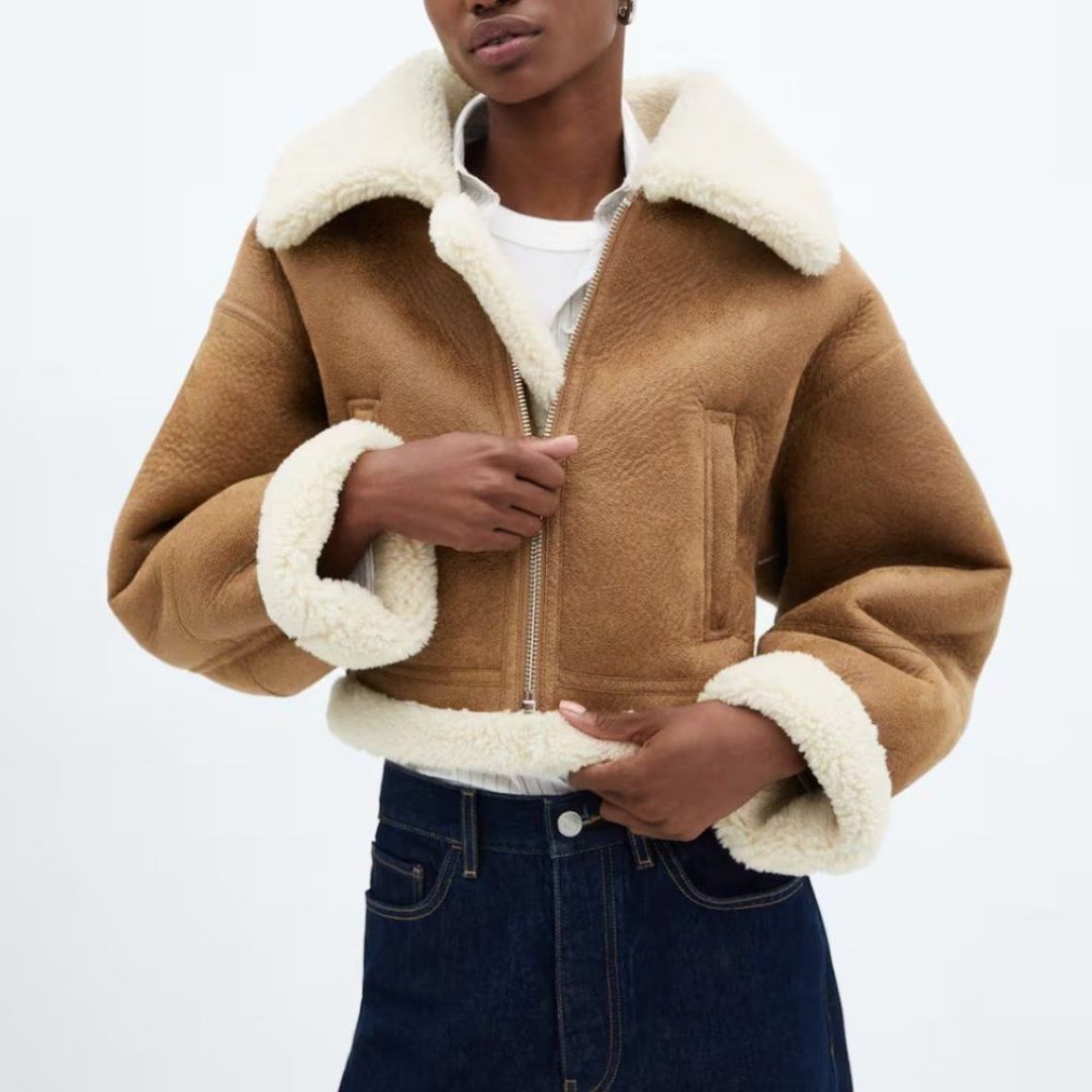 MNG Woman's Shearling-lined leather-effect jacket