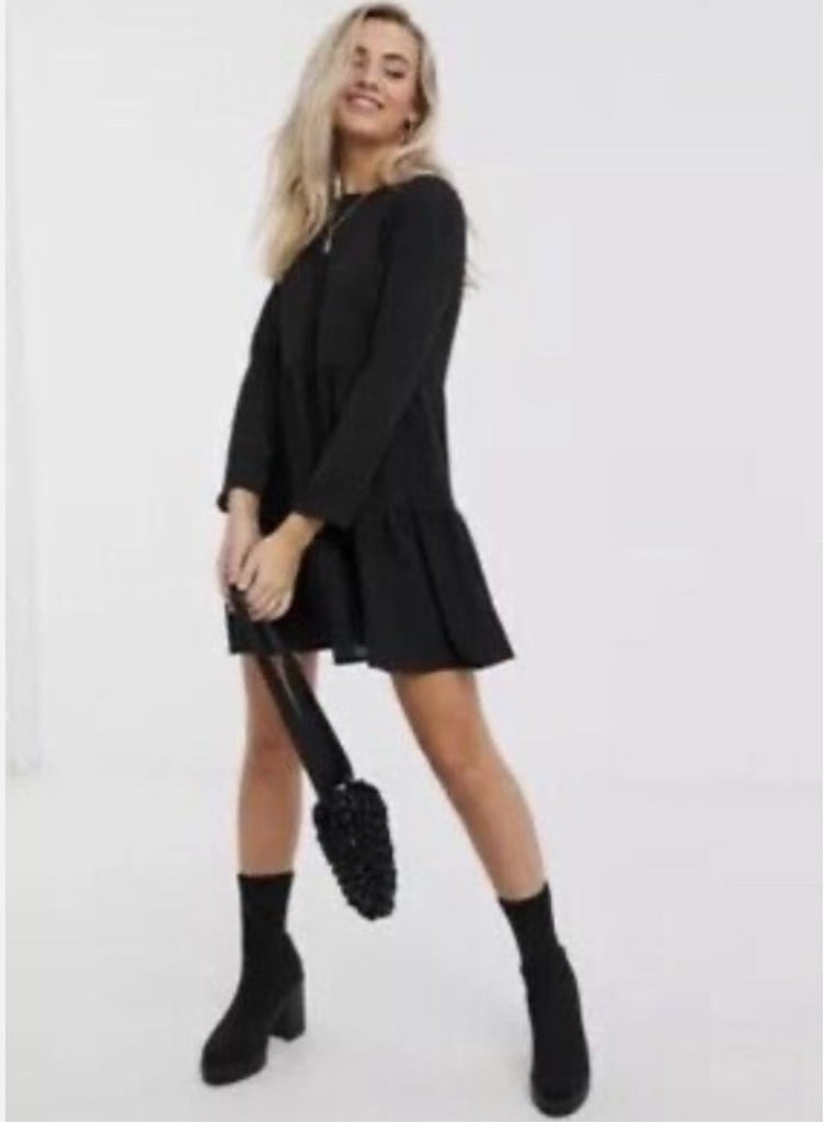 Zara Dress Sz XS Black Tiered Long Sleeve Whimsygoth Babydoll Party Dance EUC
