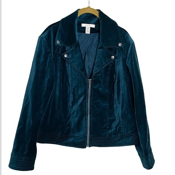 Chicos Velvet Blue Moto Jacket 3/L
