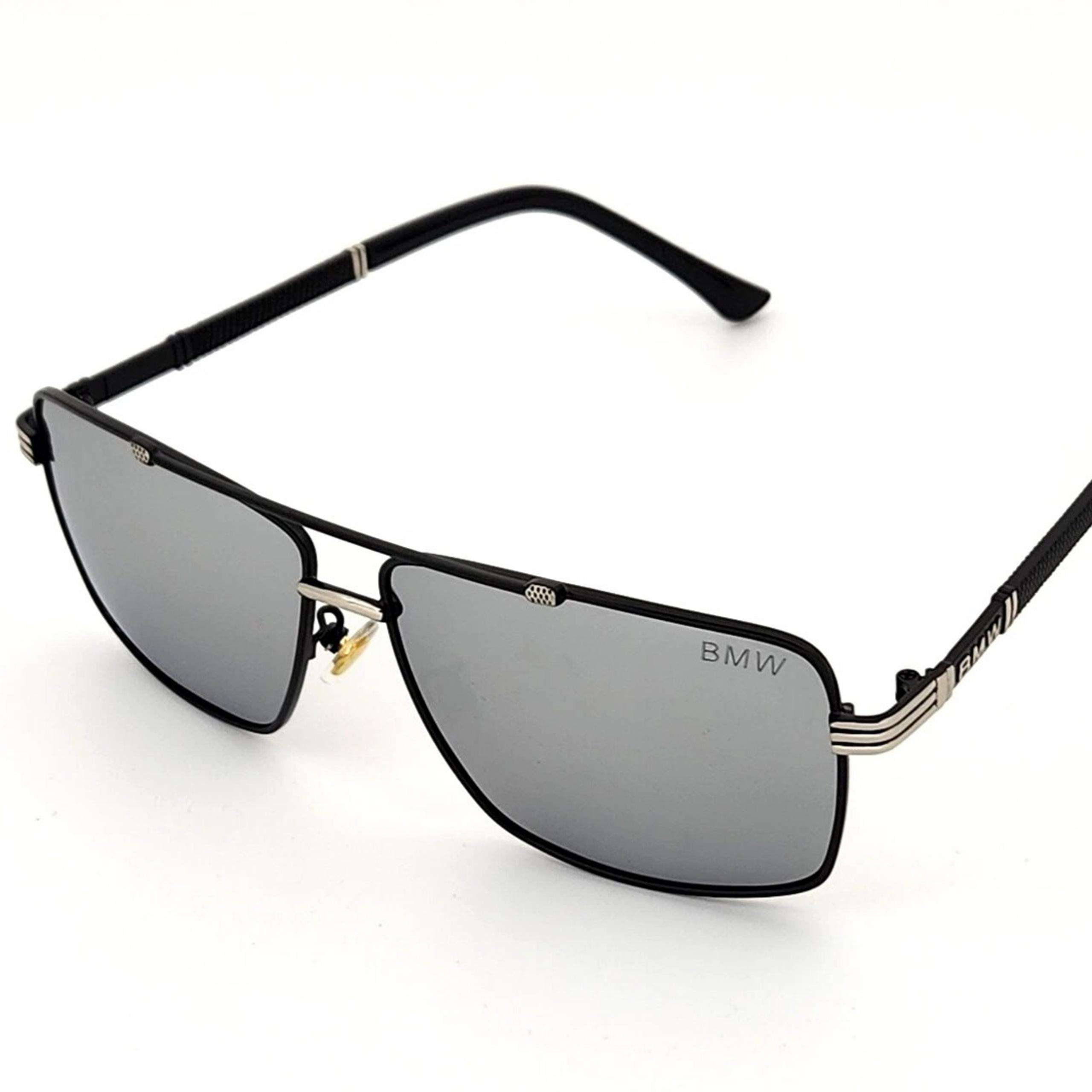 Polarized BMW Metal Square Aviator Black-Silver Frame Silver Mirror Lens BW13