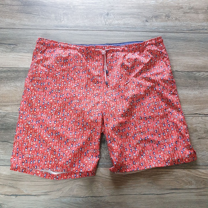 Peter Millar Seaside Red Bottle Print Mens Swim Trunks Large Pool CHECK MEASURE