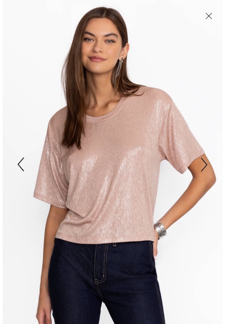 Jade by Johnny Was Andi Oversized Tee Metallic Ballet Pink Size Small NWT