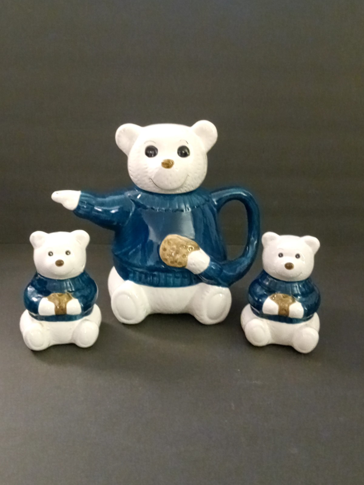 Vintage Asia Master Teddy Bear Teapot w/ Salt & Pepper Shakers