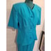 Vintage 1980s Blue Two piece suit Scalloped jacket pencil skirt business banker