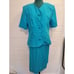 Vintage 1980s Blue Two piece suit Scalloped jacket pencil skirt business banker