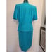 Vintage 1980s Blue Two piece suit Scalloped jacket pencil skirt business banker