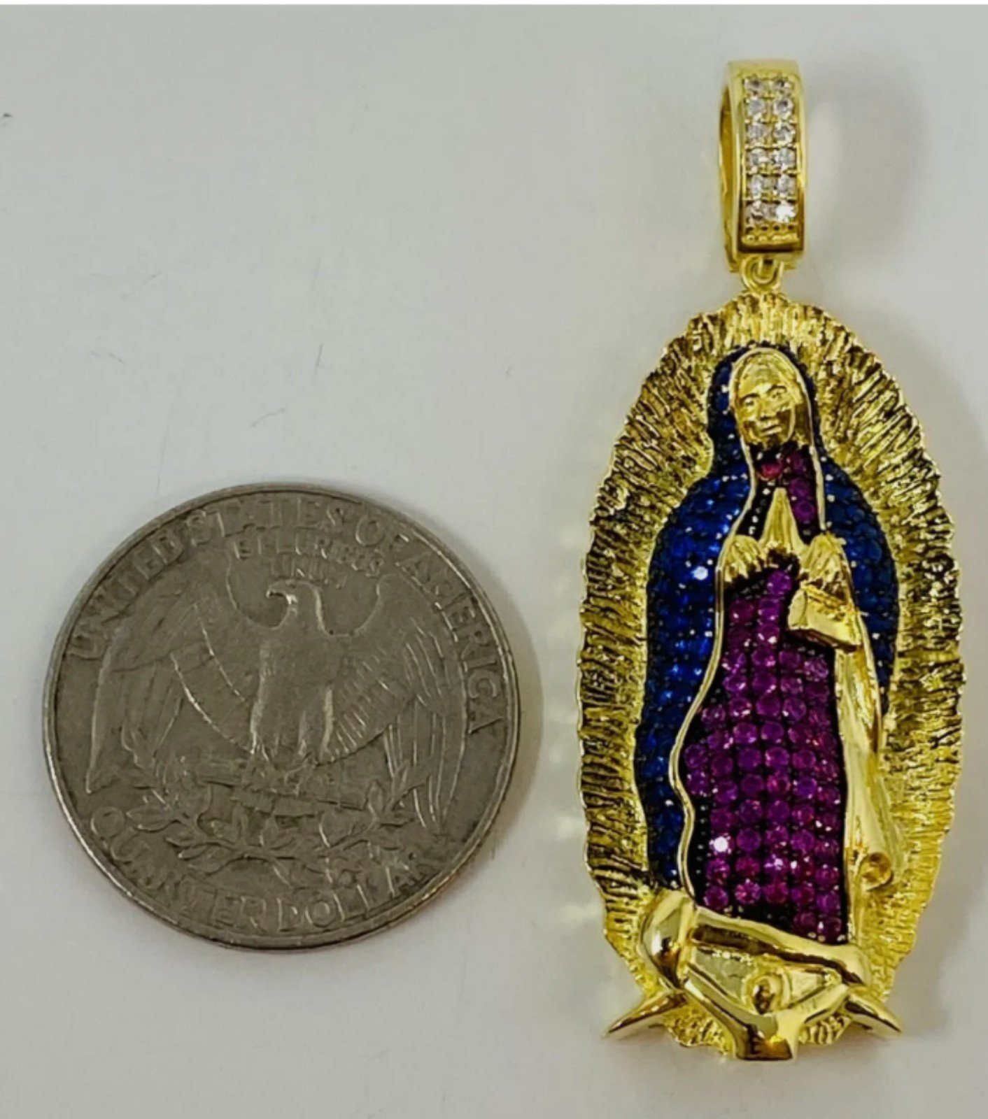 Sterling Silver .925 Cubic Zirconia Virgin Mary Gold Tone Pendant