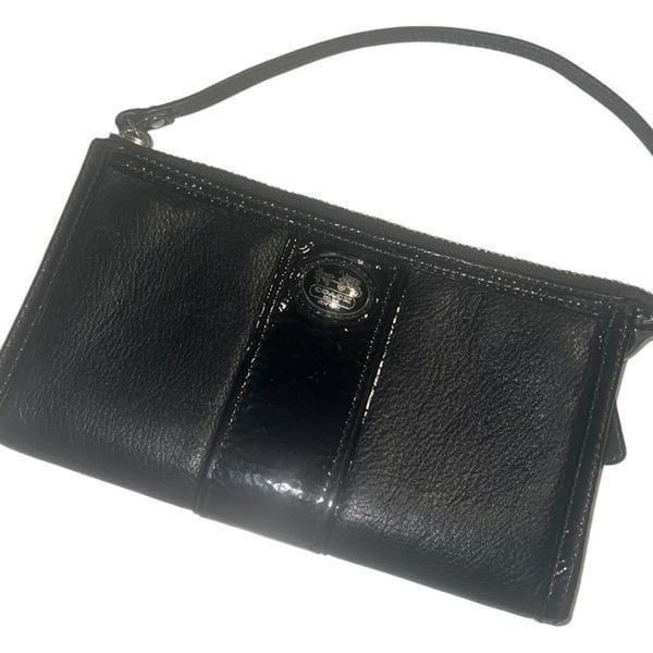 Coach Sutton Black Leather Top Zip Zippy Wallet Wristlet 47108
