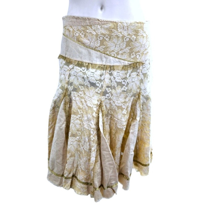 Celui Godet Pleat Floral Lace Skirt Y2K Coquette Fairycore Whimsy Mixed Media