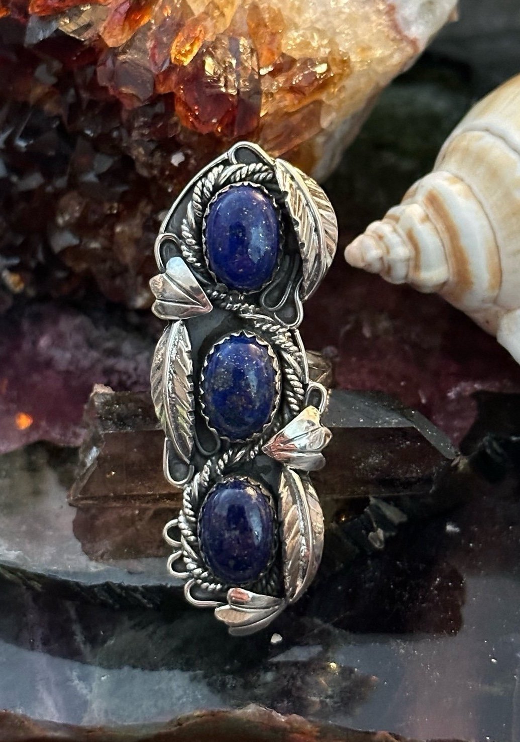 Lapis southwestern long sterling silver statement ring