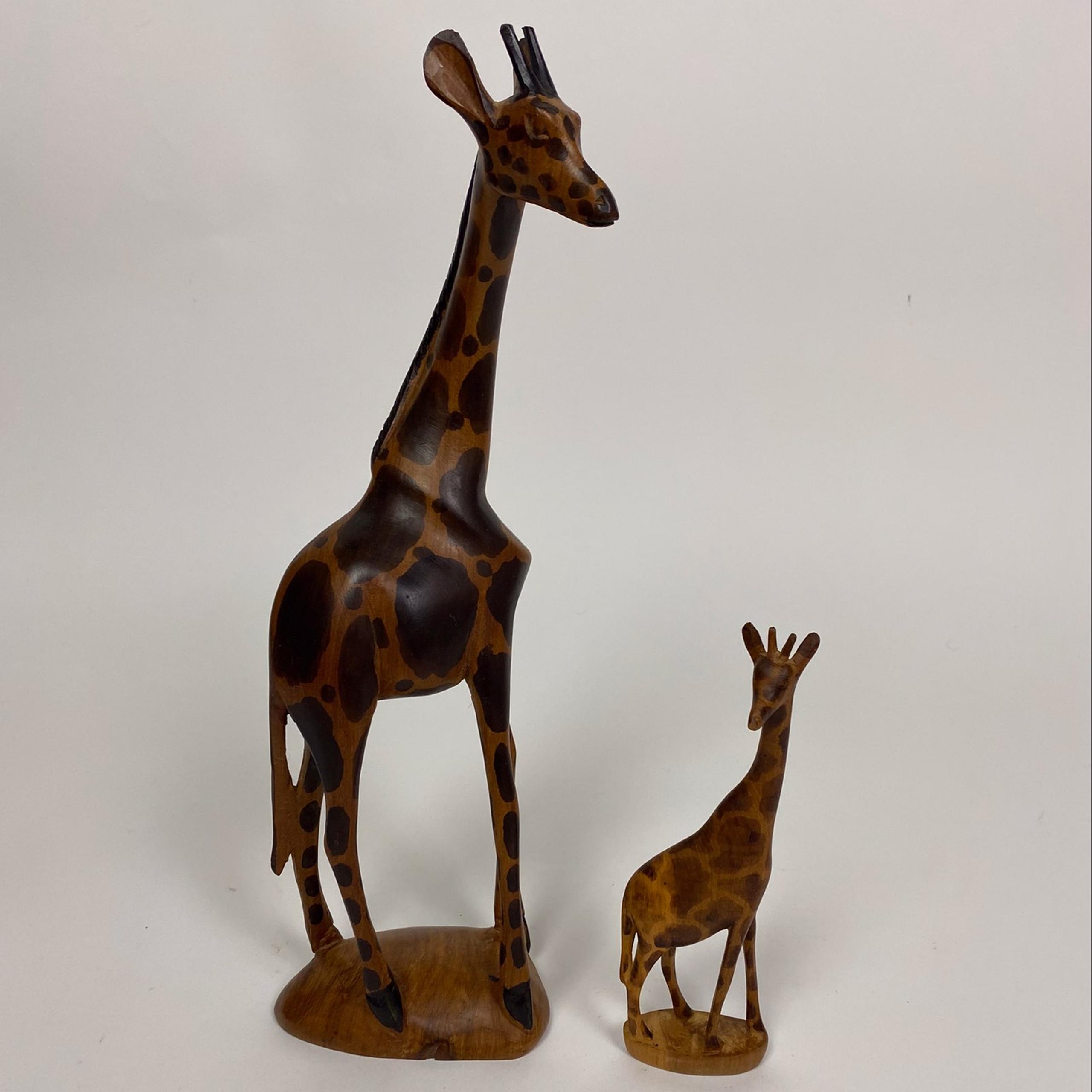 Vintage Giraffes Wooden Hand Carved Figurines