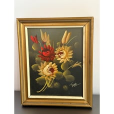 Vintage Miniature Framed Oil Painting Floral Signed