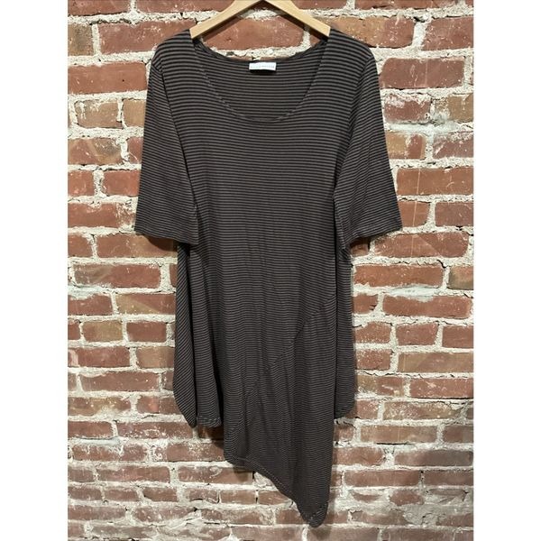 Bryn Walker Asymmetric Stripe Tunic Dress Sz S Lagenlook Swing Top USA Made