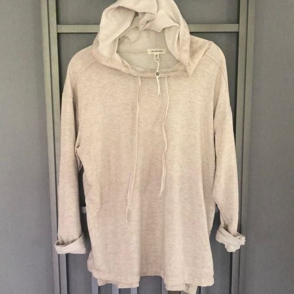 Max Studio Oatmeal colored hoodie, long sleeve knit top sweatshirt, size M