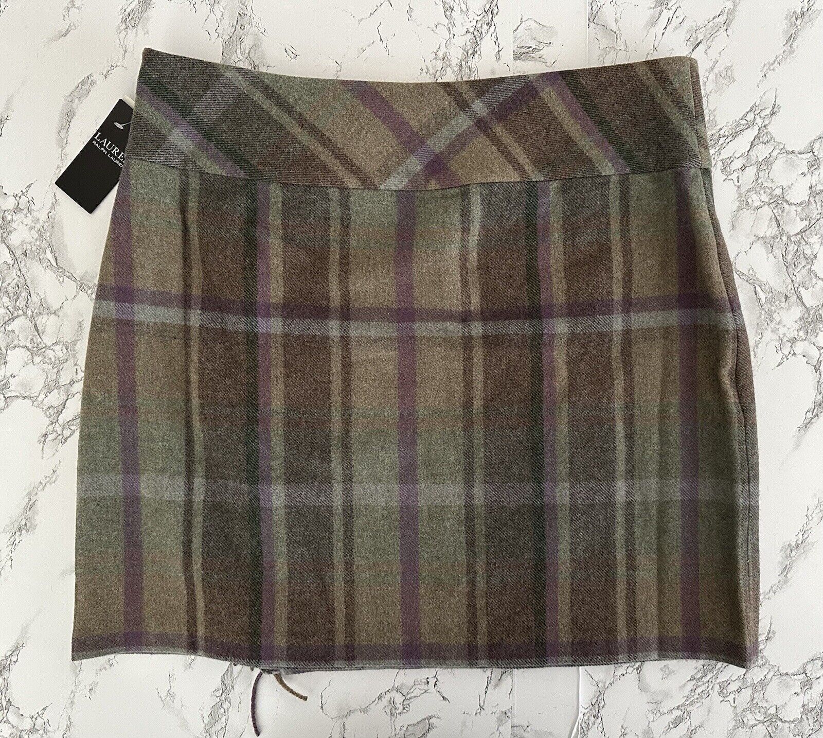 Lauren Ralph Lauren Wool Plaid Mini Skirt Fringe & Belt Holiday Women Size 10