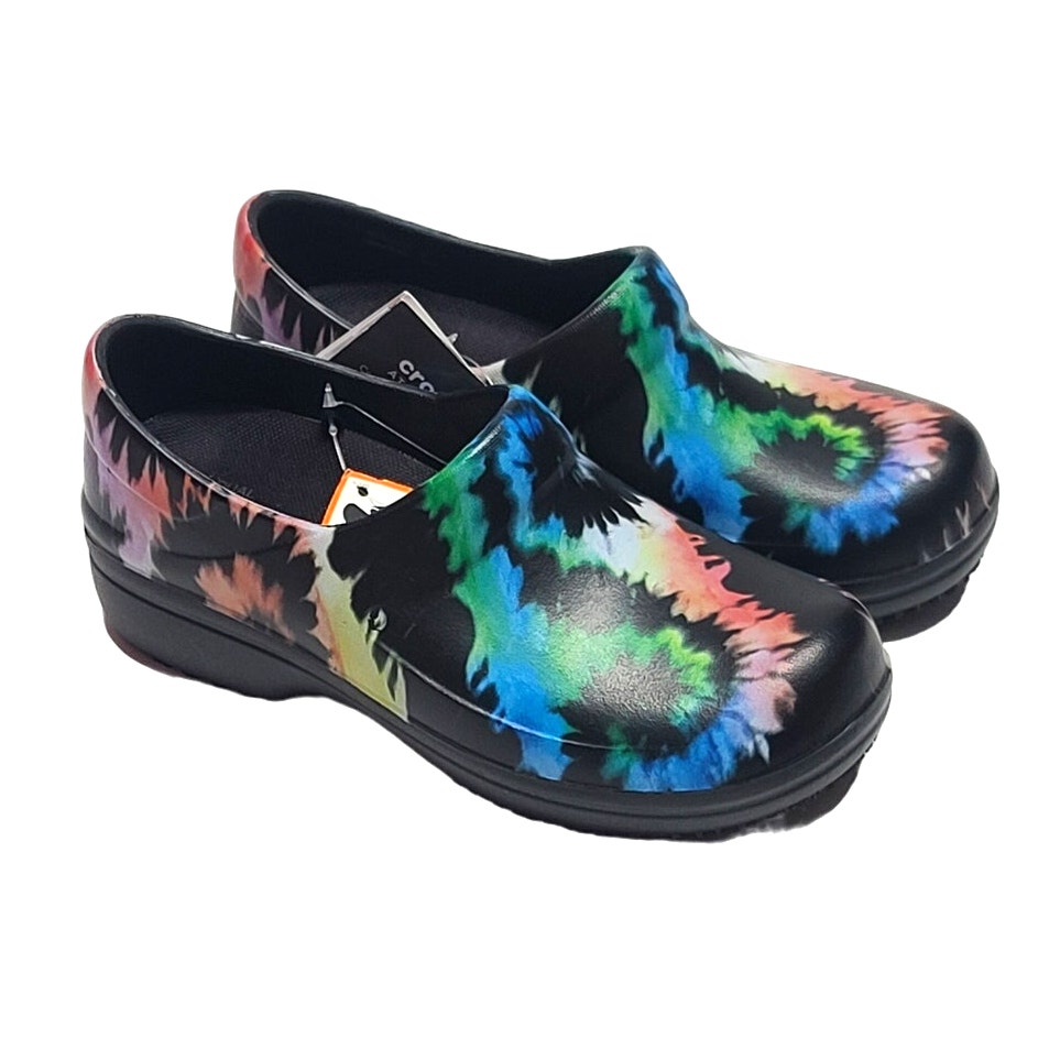 Crocs Neria Pro II Graphic black Tie Dye work clogs women's size 5 NWT